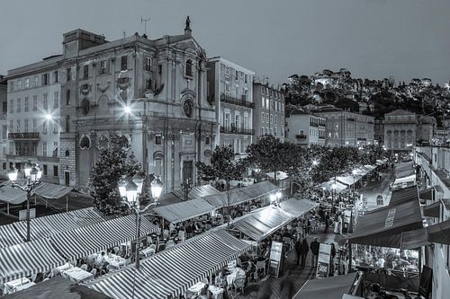 Restaurants on the Cours Saleya in Nice by night - monochrome by Werner Dieterich
