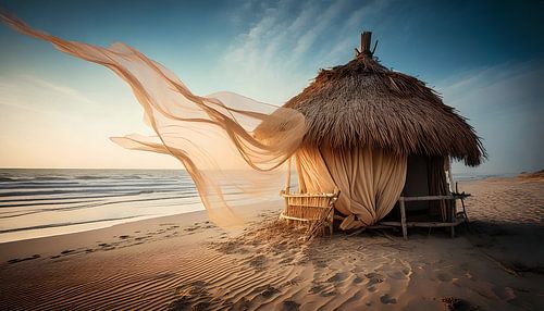 Hut op een verlaten strand