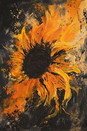 Dynamic abstract sunflower painting in orange by Art & Soul Creations