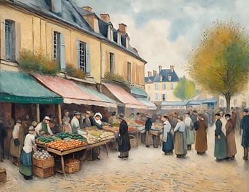 Market in a French village by Kees van den Burg