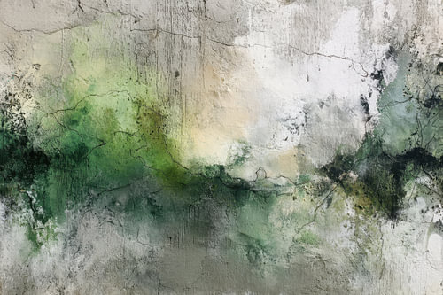 Grüner Nebel – Verträumtes Gemälde in Moosgrün