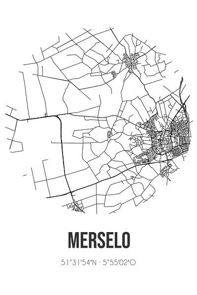 Merselo (Limburg) | Map | Black and white by Prints of Place