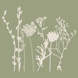 Meadow Botanical art in Sage Green and Beige no. 3 by Dina Dankers