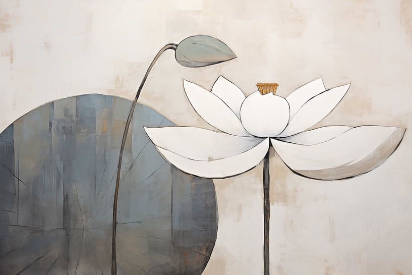 Japandi, Waterlelie abstract van Caroline Guerain
