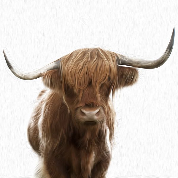 Scottish Highlander in the snow color painting by Sander J