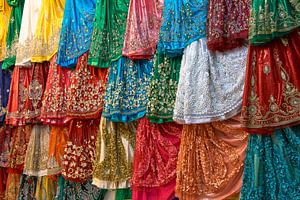 Colourful dresses in a bazaar