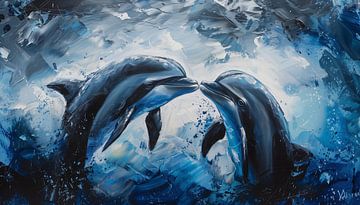 Kissing dolphins abstract panorama by TheXclusive Art