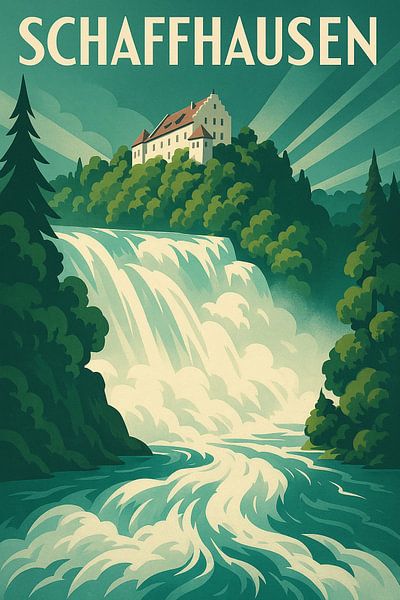 Schaffhausen Rheinfall Art Deco Reiseplakat von Travel Shop
