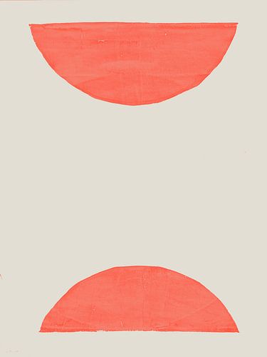 Abstracte vormen in neonrood op steengrijs.