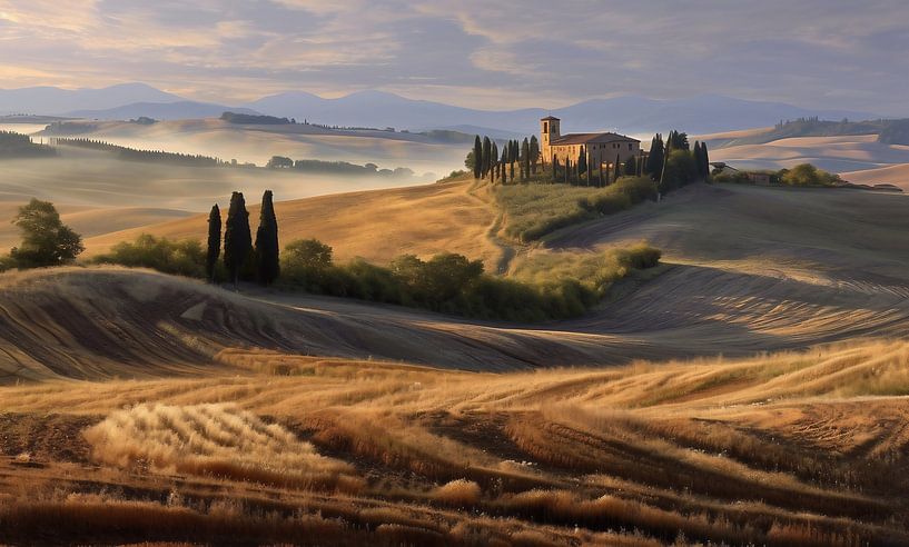 Toskanische Idylle: Ein Haus am Horizont von fernlichtsicht