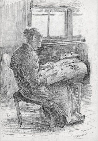 Mart van Regteren, Kantklossende vrouw, rond 1900 van Atelier Liesjes