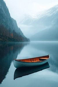 Einsames Boot auf einem Bergsee
