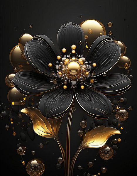 Gouden en zwarte bloem van Mustafa Kurnaz