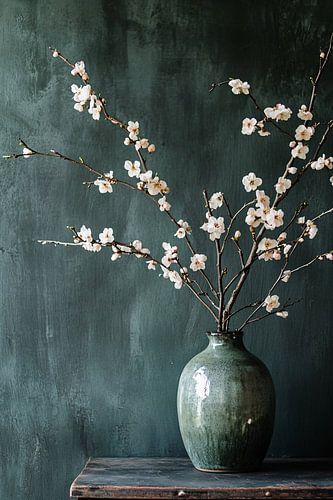 Stilleven bloesem in groene vaas