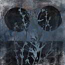 Bloemen en grassen abstract botanisch schilderij in roestig blauw, sepia van Dina Dankers thumbnail