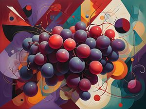 Nature morte moderne avec des raisins d'un rouge profond