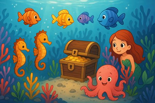 Zeemeermin met octopus en vissen