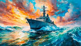 Marineschip in zee