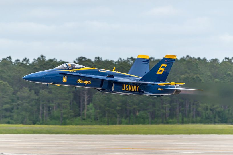 Spectacular take-off of Blue Angel number 6 during the airshow at MCAS Cherry Point in 2016. by Jaap van den Berg