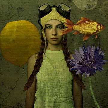 Vintage Beauty Badehaube Gold/Fisch/Blume