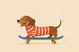 Funny Dachshund Skateboard – Playful Sausage Dog Art by Timeless Artworks