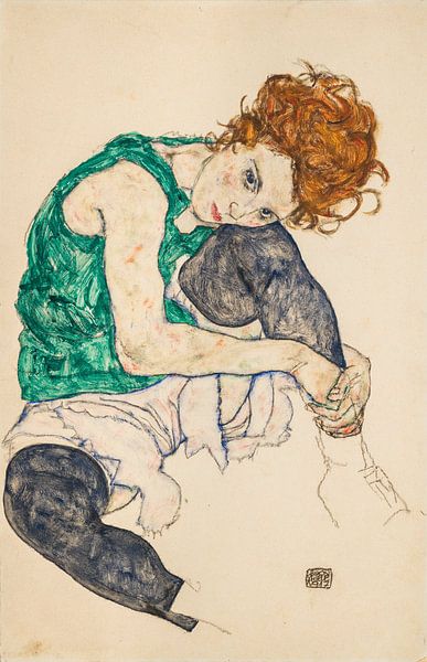Zittende vrouw met opgetrokken benen, Egon Schiele van Meesterlijcke Meesters