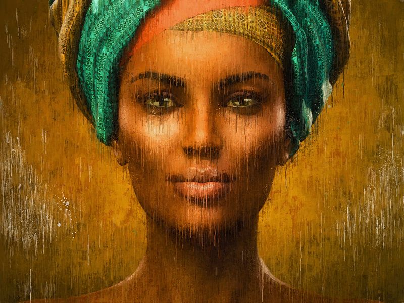 Geschilderde close-up van een Afrikaanse schoonheid van Arjen Roos