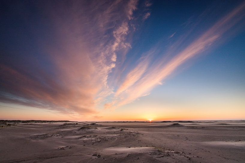 Colourful sunset on the beach of Zeeland by Peter Haastrecht, van