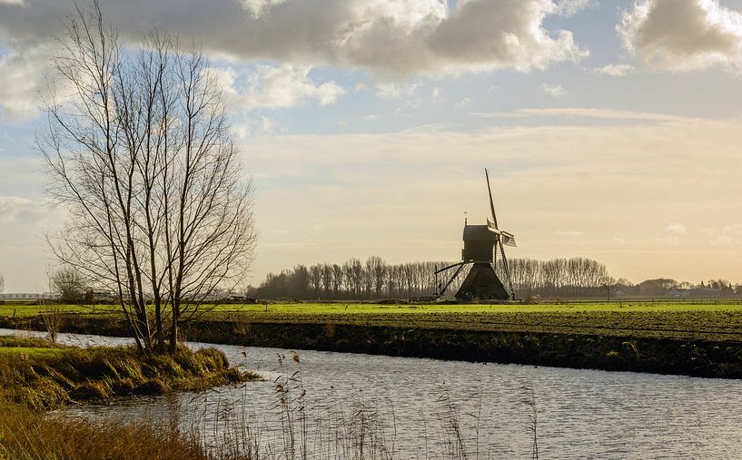 Holländische Polderlandschaft mit Windmühle von Ruud Morijn