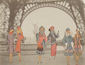 Dames bij de Eiffeltoren in Parijs van Irene Hoekstra thumbnail