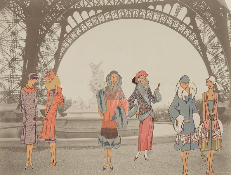 Dames bij de Eiffeltoren in Parijs van Irene Hoekstra