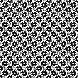 Nahtloses schwarz-weißes Muster aus stilisierten Blumen und kleinen Blättern.