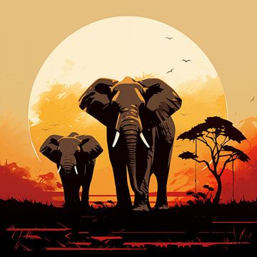 2 Elefanten künstlerischer Minimalismus von TheXclusive Art