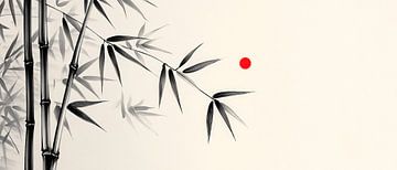 Bamboo branches and red dot - Minimalist by Poster Art Shop