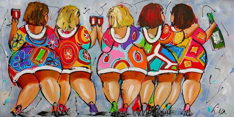 5 dames épaisses qui trinquent par Vrolijk Schilderij