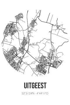 Uitgeest (Noord-Holland) | Karte | Schwarz und Weiß von Rezona