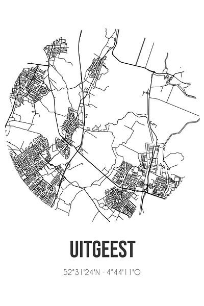 Uitgeest (Noord-Holland) | Map | Black and White by Prints of Place