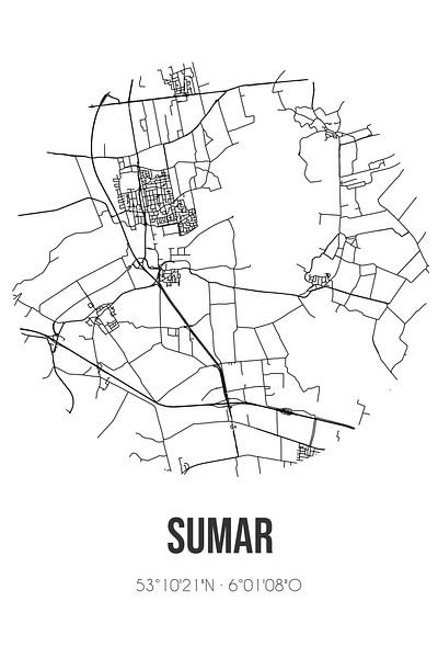 Sumar (Fryslan) | Map | Black and white by Prints of Place