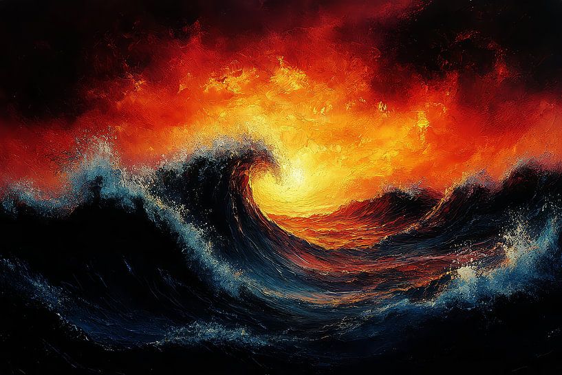 peinture japonaise océan avec hautes vagues par Egon Zitter