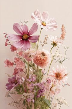 Botanisch Boeket in verschillende tinten Roze no.2 van Studio BB