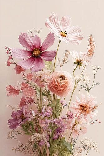 Botanischer Blumenstrauß in verschiedenen Rosatönen Nr. 2