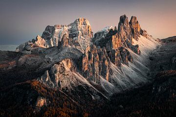 Golden hour over the peaks of the Dolomites