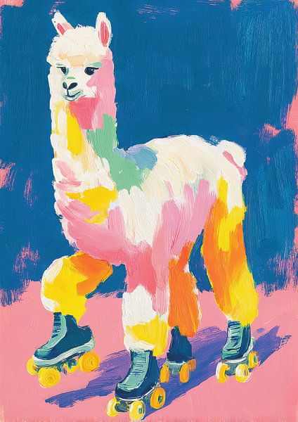 Rollende alpaca - Kleurrijke gouache van Niklas Maximilian