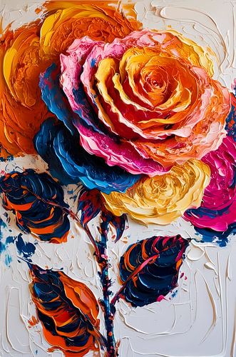 Kleurrijke abstracte roos schilderij