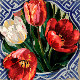Tulpen in Delfter Blau – Farbenfrohes Blumenbild von Sander van Laar