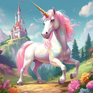 Unicorn Rainbow | Kinderkamer | Cadeau meisje van Blikvanger Schilderijen