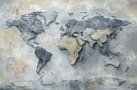 Abstract painting, world map, minimalism, grey, blue and beige 