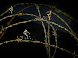 Fil barbelé et cyclistes sur Mat Wetzels