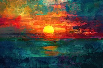 Digitale kunst van kleurrijke zonsondergang van De Muurdecoratie