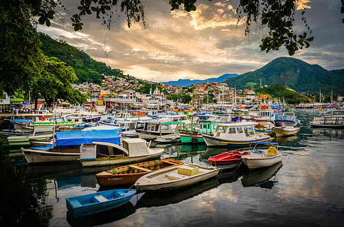 Fishing boats in the port of Agra dos Reis in Rio de Janeiro Brazil